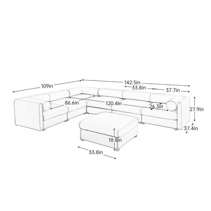 Oversized 7-Piece Chenille Upholstered L-Shaped Modular Sectional Sofa with Storage Seat, DIY Combination