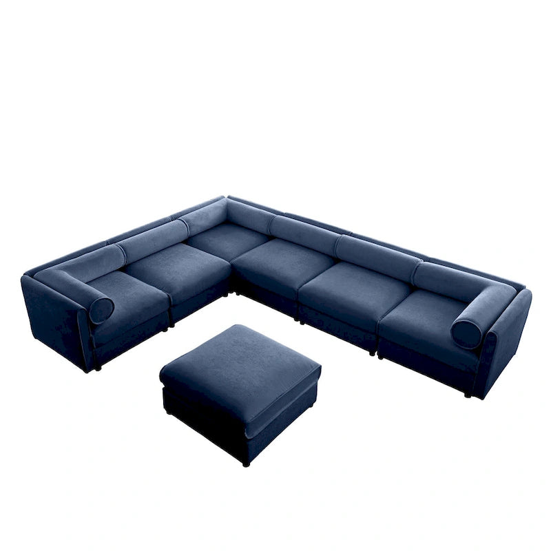 Oversized 7-Piece Chenille Upholstered L-Shaped Modular Sectional Sofa with Storage Seat, DIY Combination