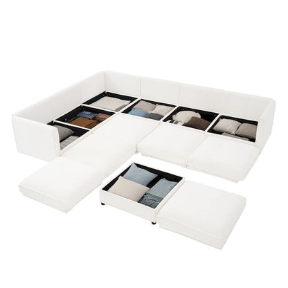 Oversized 7-Piece Chenille Upholstered L-Shaped Modular Sectional Sofa with Storage Seat, DIY Combination