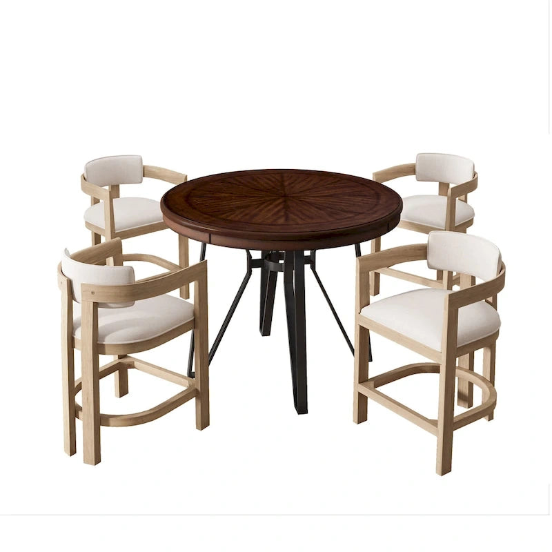 Netia 5-Piece Counter-Height Bar Set with Boucle Upholstered Chairs and Metal Table Base by Christopher Knight Home