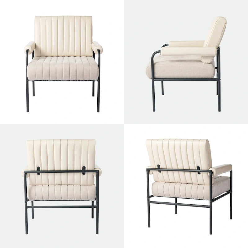 Glitzhome Set of 2 29.5W Leatherette and Fabric Combination Armchairs With Padded Arms - 29.5 W x 34 H x 30 D