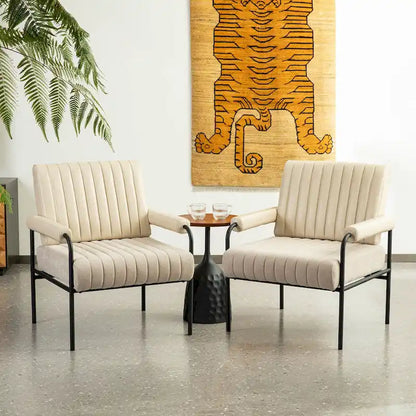 Glitzhome Set of 2 29.5W Leatherette and Fabric Combination Armchairs With Padded Arms - 29.5 W x 34 H x 30 D