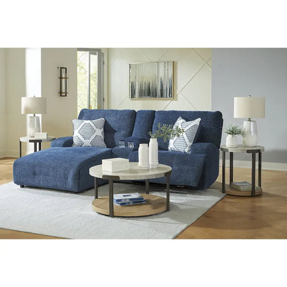 Signature Design by Ashley Acklen Place Blue 3-Piece Power Reclining Sectional with Chaise - 94W x 70D x 40H