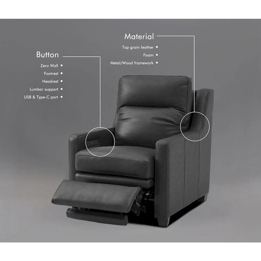 Genuine Leather Recliner Sofa 33 Triple-Motor Power Zero-Wall Reclining Couch with USB&USB-C Port