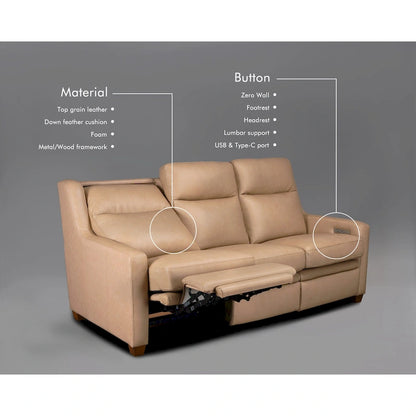Genuine Leather Recliner Sofa 78 Triple-Motor Power Zero-Wall Reclining 3-Seat Sofa with USB&USB-C Port