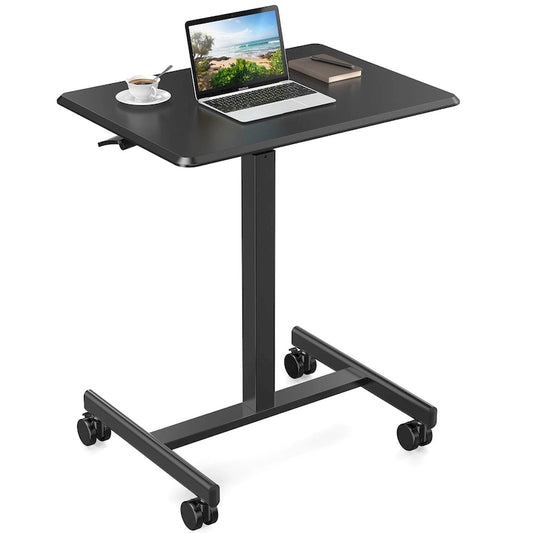 Modern Adjustable Standing Desk with Lockable Wheels and Gas Spring Lift for Home Office or Small Spaces