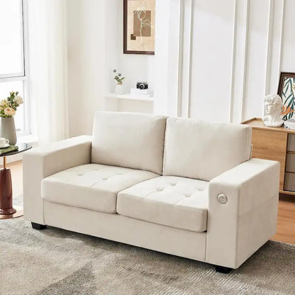 70 Chenille Loveseat Sofa with USB Charging  Modern Sectional w/Storage Pockets & Removable Cover for Living Room,