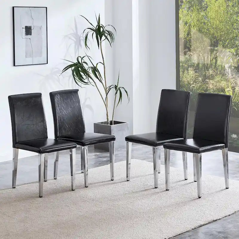 Dining Chairs Set of 4,Modern Kitchen & Dining Room Chairs,Faux Leather Cushion Seat Metal Legs