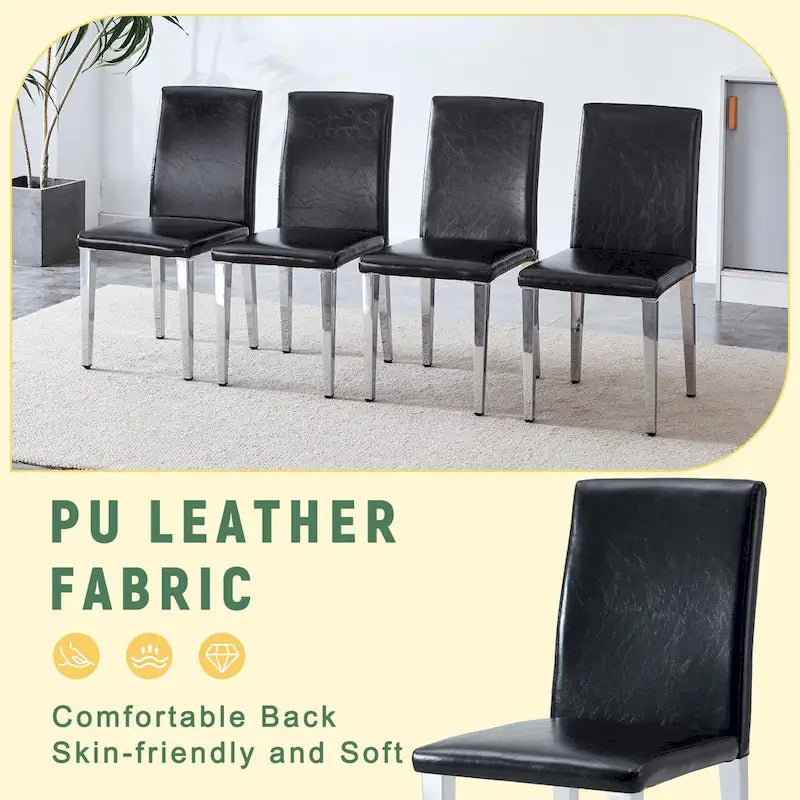 Dining Chairs Set of 4,Modern Kitchen & Dining Room Chairs,Faux Leather Cushion Seat Metal Legs