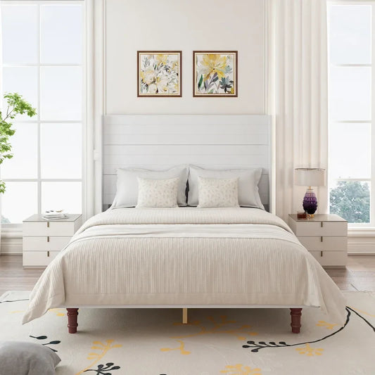 Queen Platform Bed with High Headboard & Comfortable Back