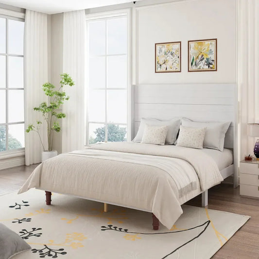 Queen Platform Bed with High Headboard & Comfortable Back