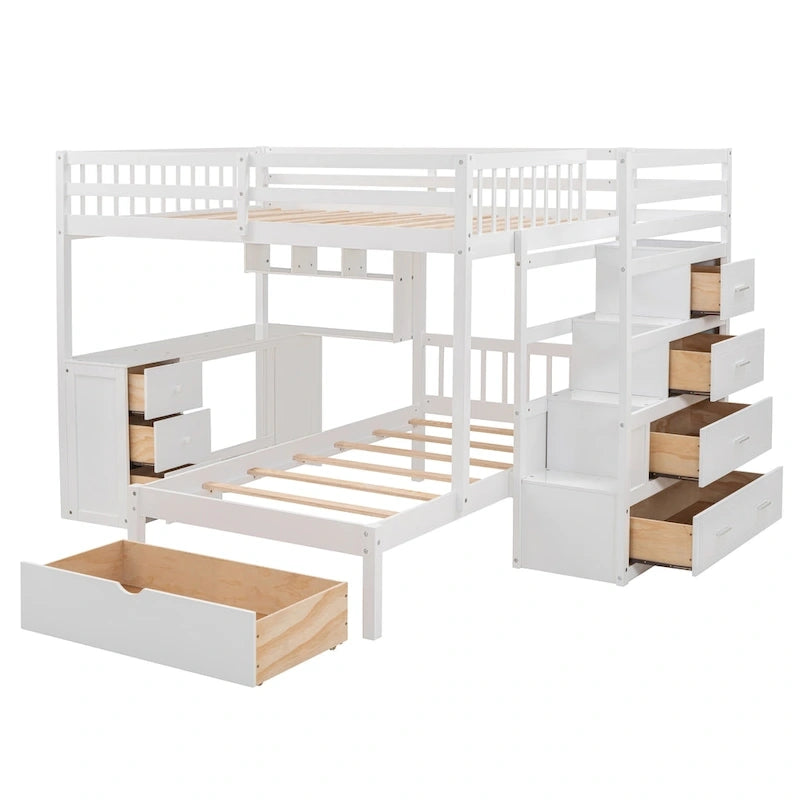 Full Over Twin Bunk Bed with Desk, Drawers and Shelves