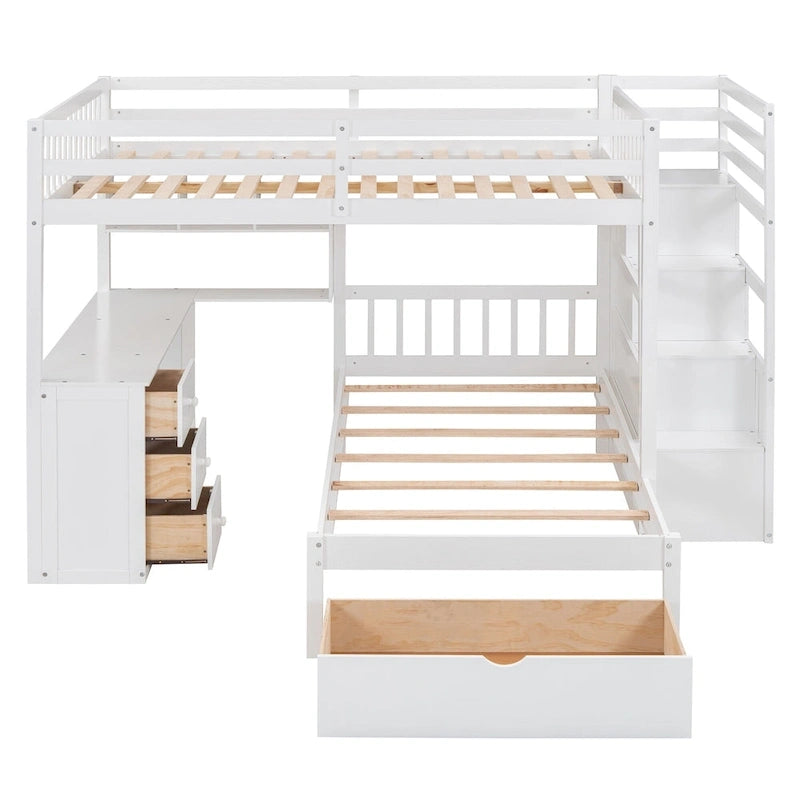 Full Over Twin Bunk Bed with Desk, Drawers and Shelves