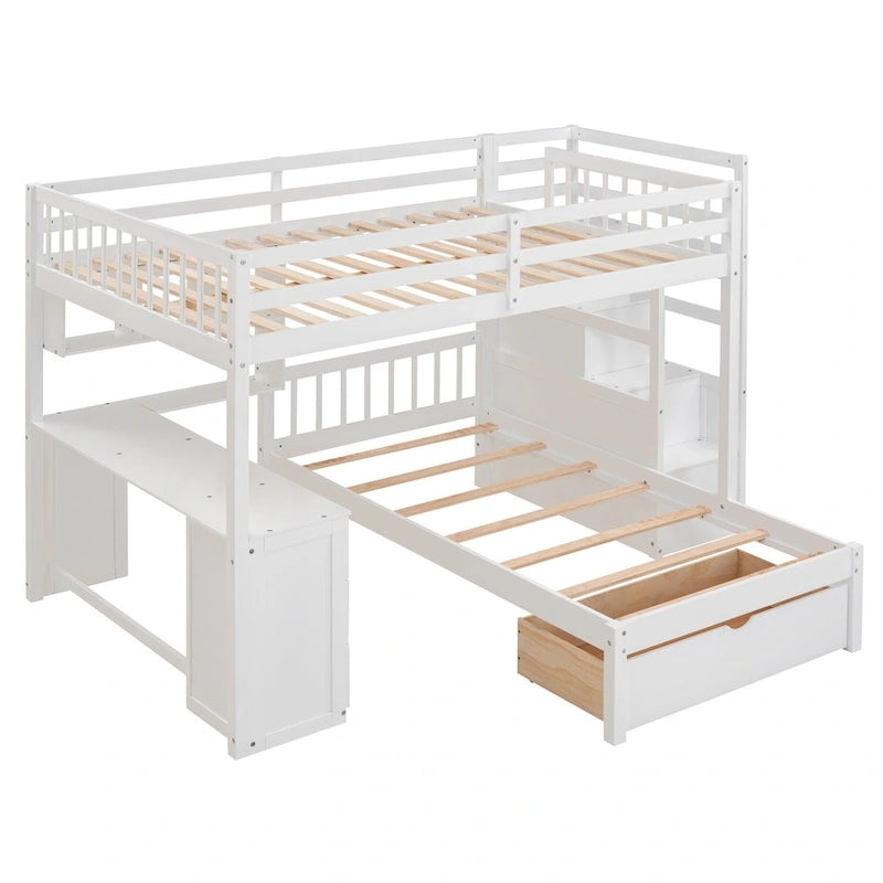 Full Over Twin Bunk Bed with Desk, Drawers and Shelves