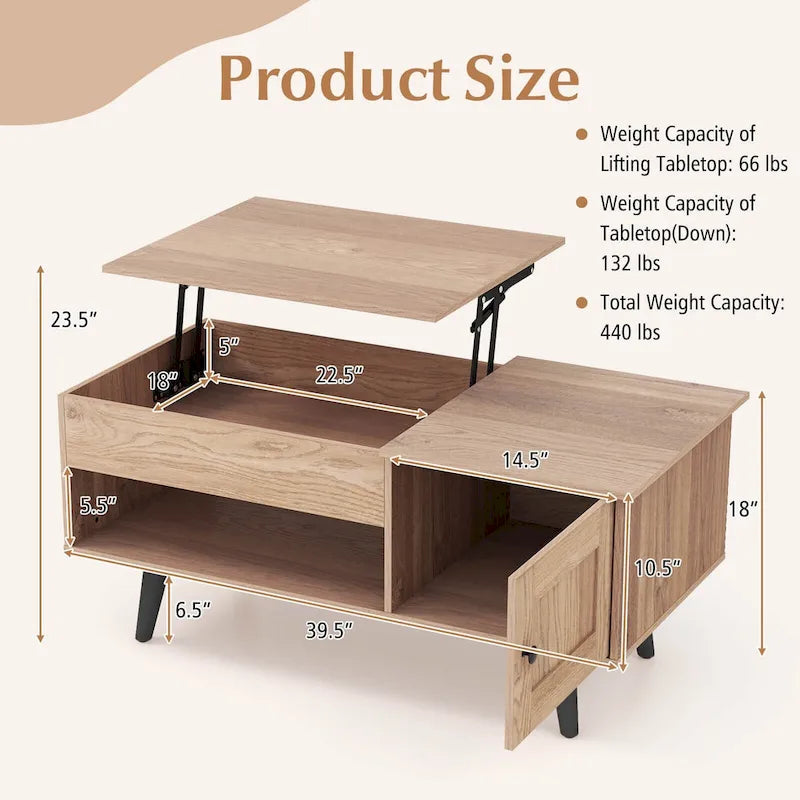 Costway Lift Top Coffee Table with Storage Hidden Compartment Cabinet - See Details