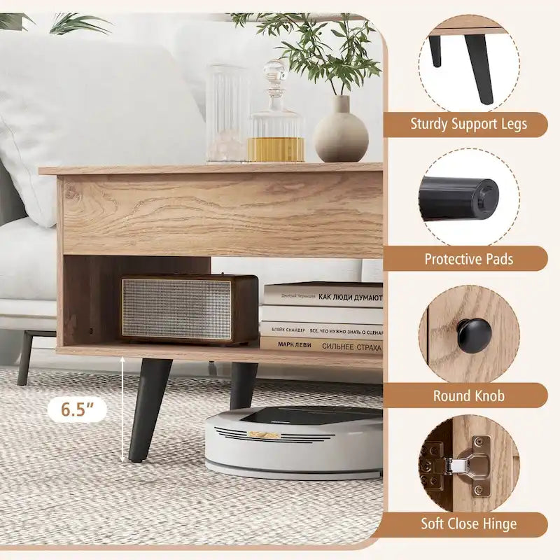 Costway Lift Top Coffee Table with Storage Hidden Compartment Cabinet - See Details