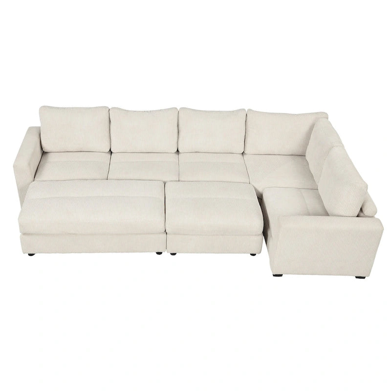 Corduroy Sectional Couch Sofa Bed, Modular Sofa with 2 Movable Ottomans Sleeper Recliner Sofa Couch for Living Room