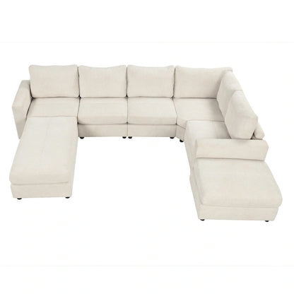 Corduroy Sectional Couch Sofa Bed, Modular Sofa with 2 Movable Ottomans Sleeper Recliner Sofa Couch for Living Room