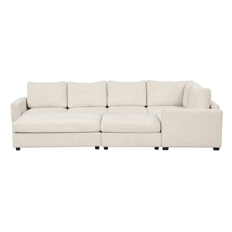 Corduroy Sectional Couch Sofa Bed, Modular Sofa with 2 Movable Ottomans Sleeper Recliner Sofa Couch for Living Room