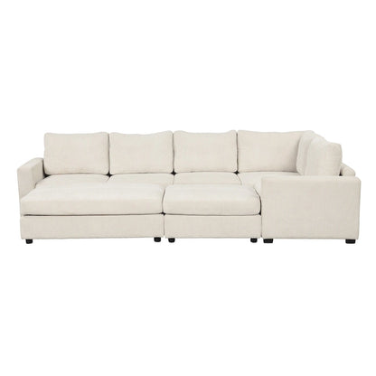 Corduroy Sectional Couch Sofa Bed, Modular Sofa with 2 Movable Ottomans Sleeper Recliner Sofa Couch for Living Room