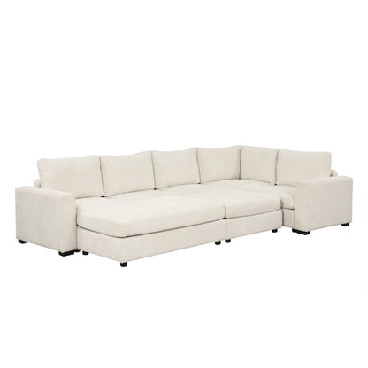 Corduroy Sectional Couch Sofa Bed, Modular Sofa with 2 Movable Ottomans Sleeper Recliner Sofa Couch for Living Room
