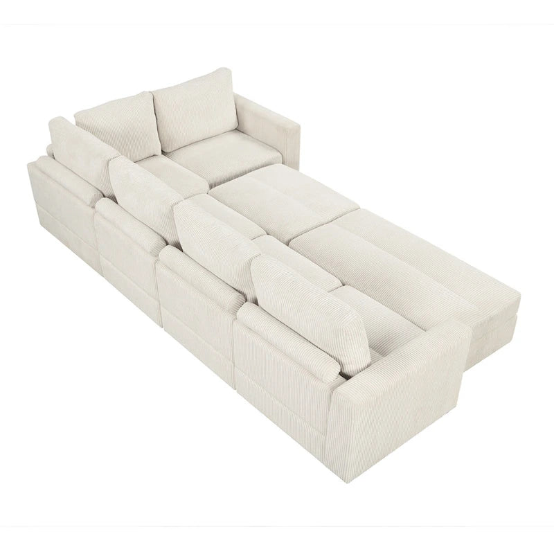 Corduroy Sectional Couch Sofa Bed, Modular Sofa with 2 Movable Ottomans Sleeper Recliner Sofa Couch for Living Room