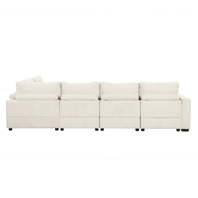 Corduroy Sectional Couch Sofa Bed, Modular Sofa with 2 Movable Ottomans Sleeper Recliner Sofa Couch for Living Room