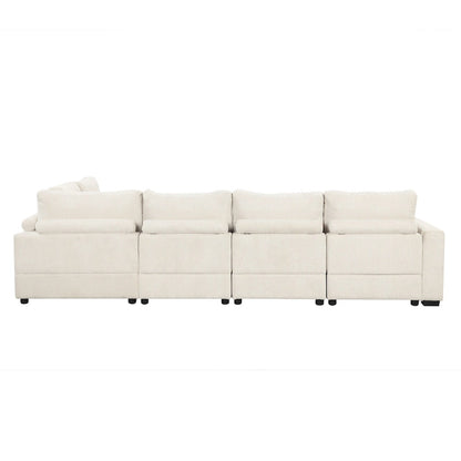 Corduroy Sectional Couch Sofa Bed, Modular Sofa with 2 Movable Ottomans Sleeper Recliner Sofa Couch for Living Room