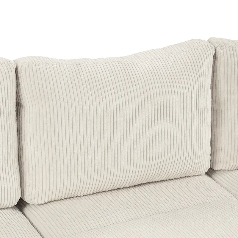 Corduroy Sectional Couch Sofa Bed, Modular Sofa with 2 Movable Ottomans Sleeper Recliner Sofa Couch for Living Room