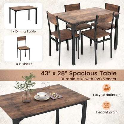 Costway 5 PCS Dining Table Set Industrial Style Kitchen Table & Chairs
