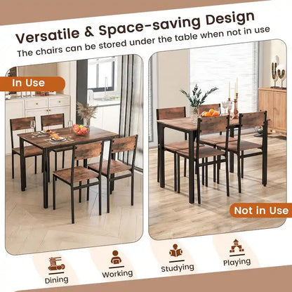 Costway 5 PCS Dining Table Set Industrial Style Kitchen Table & Chairs
