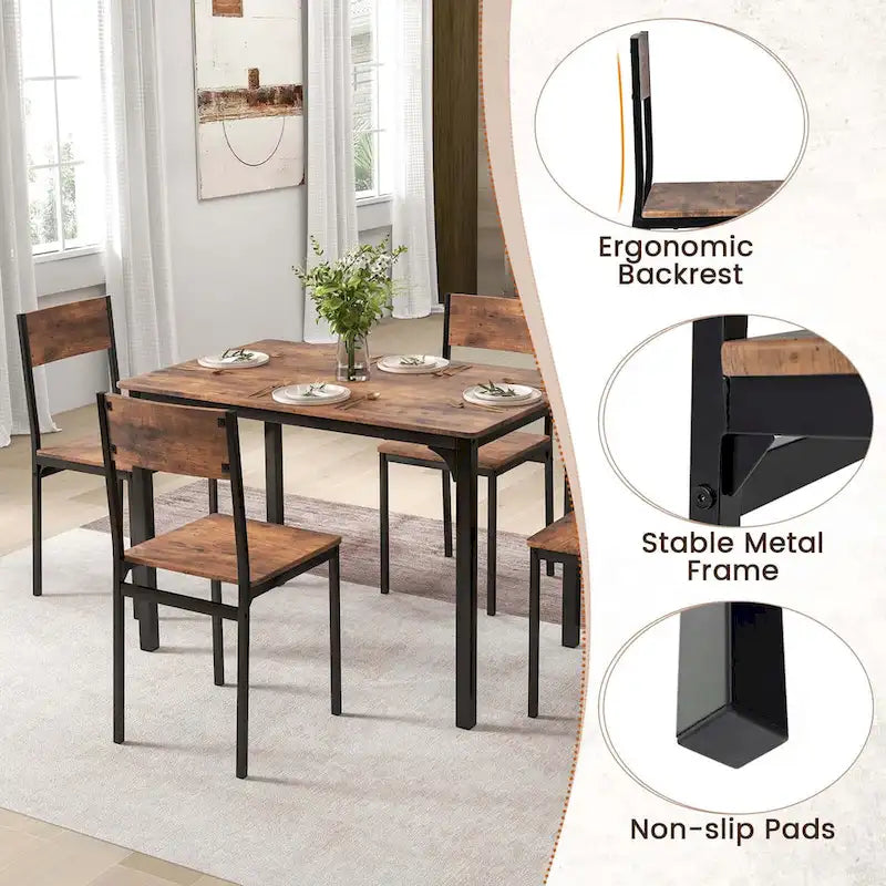 Costway 5 PCS Dining Table Set Industrial Style Kitchen Table & Chairs