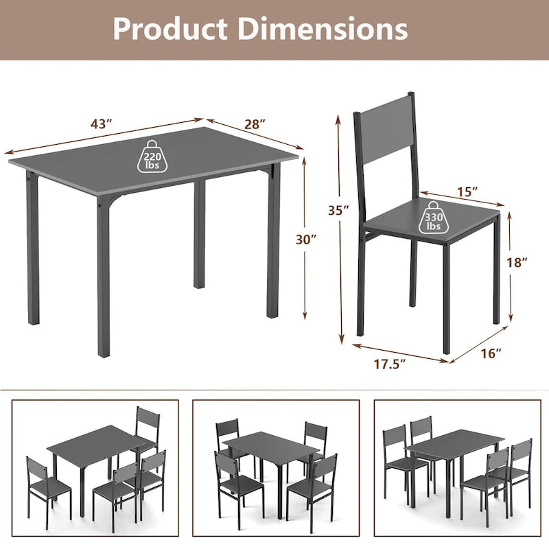 Costway 5 PCS Dining Table Set Industrial Style Kitchen Table & Chairs