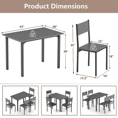 Costway 5 PCS Dining Table Set Industrial Style Kitchen Table & Chairs