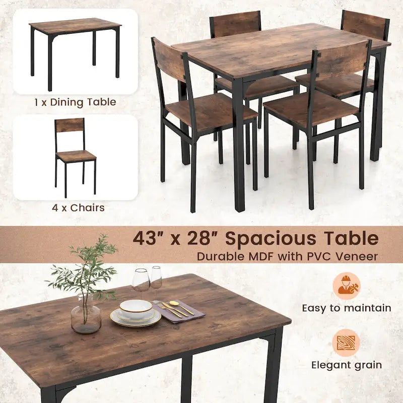 Costway 5 PCS Dining Table Set Industrial Style Kitchen Table & Chairs