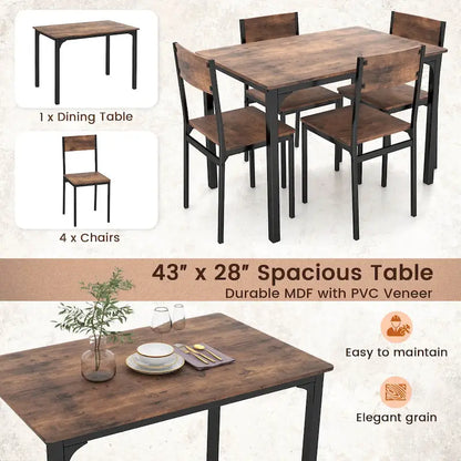 Costway 5 PCS Dining Table Set Industrial Style Kitchen Table & Chairs