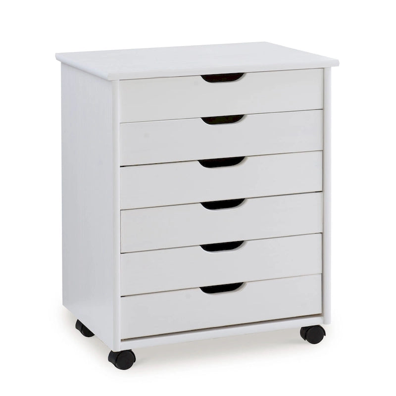 25.25 White Wide Rolling Storage Cabinet with 6 Drawer