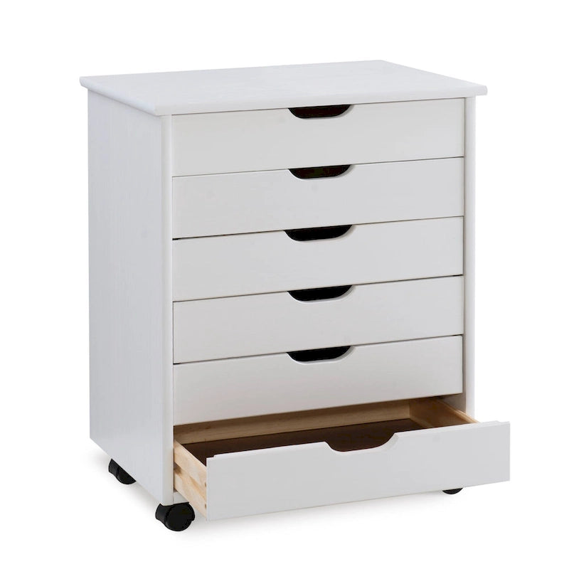 25.25 White Wide Rolling Storage Cabinet with 6 Drawer