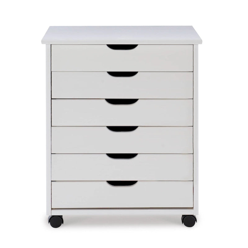 25.25 White Wide Rolling Storage Cabinet with 6 Drawer