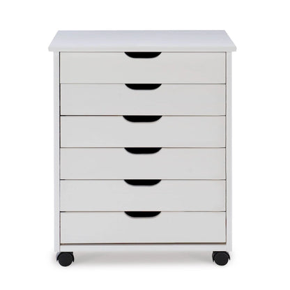 25.25 White Wide Rolling Storage Cabinet with 6 Drawer