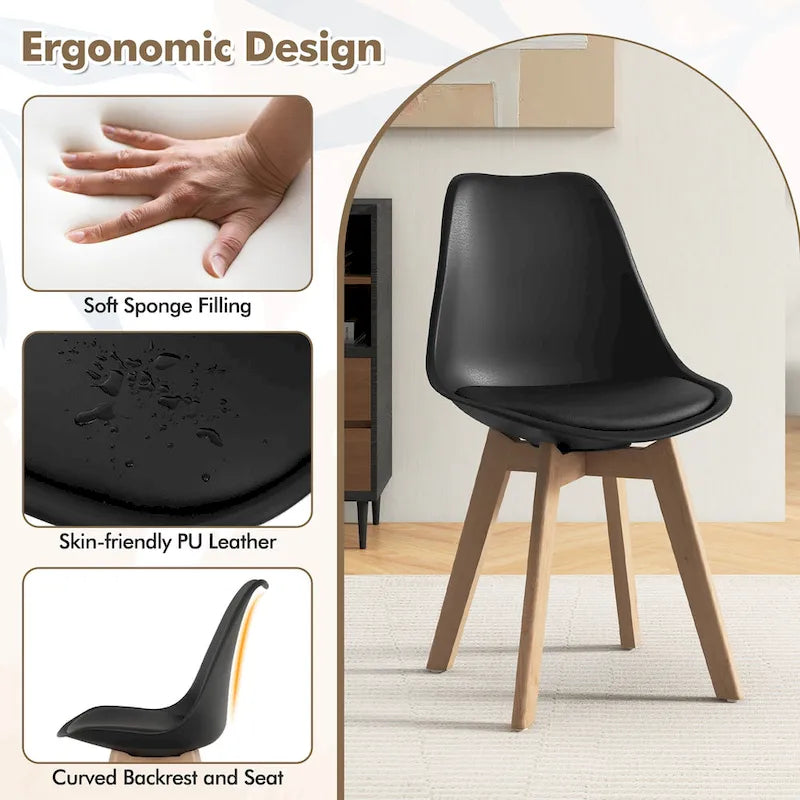 Gymax 5 PCS Dining Table Set for 4 w/ Solid Wood Legs Tempered Glass