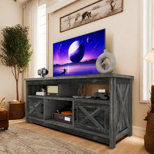 Moasis Farmhouse 59 TV Stand Media Console Entertainment Center with Storage Cabinets and Shelves