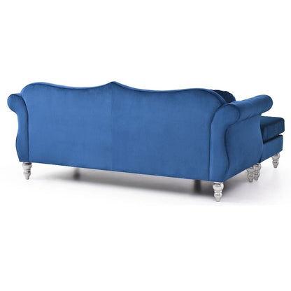 Tufted Velvet Chesterfield Sectional Sofa with Throw Pillows - 81 - Blue