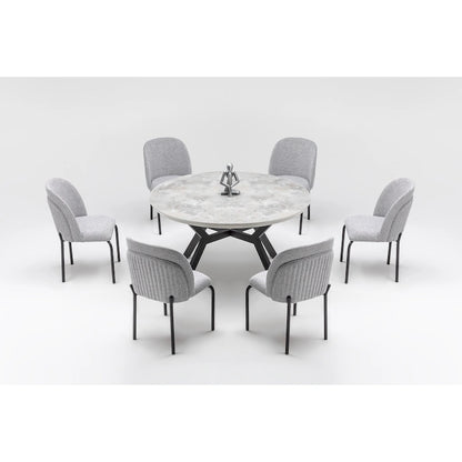 Zirz 7-Piece Extendable Round Dining Table And 6 Dining Chair With Metal Leg Set