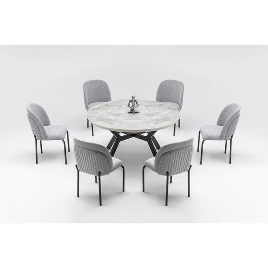 Zirz 7-Piece Extendable Round Dining Table And 6 Dining Chair With Metal Leg Set