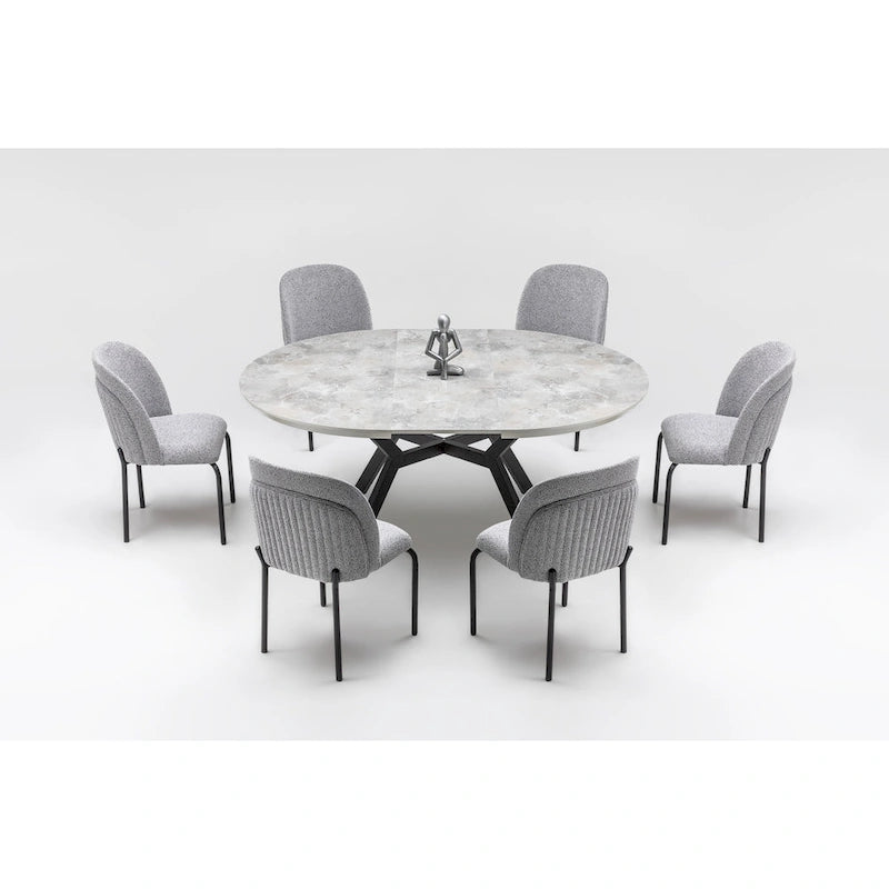 Zirz 7-Piece Extendable Round Dining Table And 6 Dining Chair With Metal Leg Set