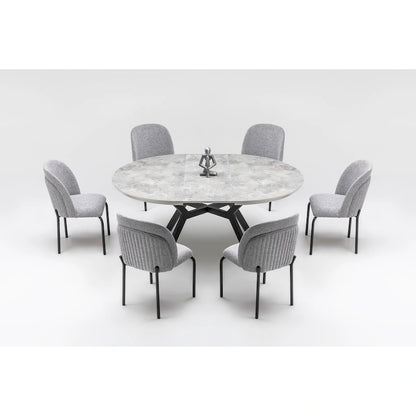 Zirz 7-Piece Extendable Round Dining Table And 6 Dining Chair With Metal Leg Set