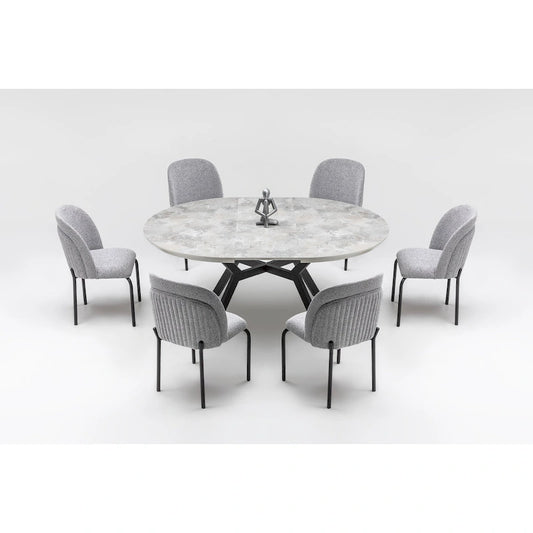 Zirz 7-Piece Extendable Round Dining Table And 6 Dining Chair With Metal Leg Set