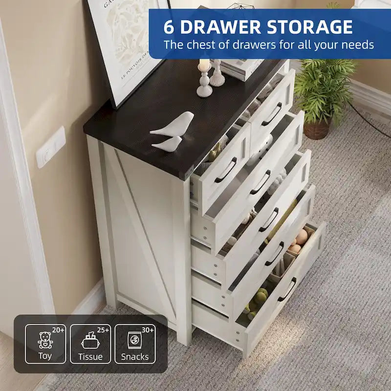 Moasis Rustic 6-drawer Chest Vertical Dresser Storage Tower
