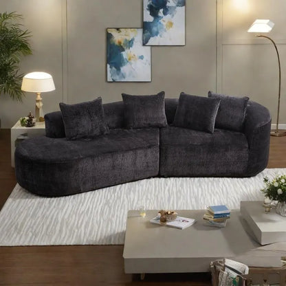 114 Chenille Cloud Sectional Sofa with Extra Deep Seating, and 4 Throw Pillows & No-Assembly Design